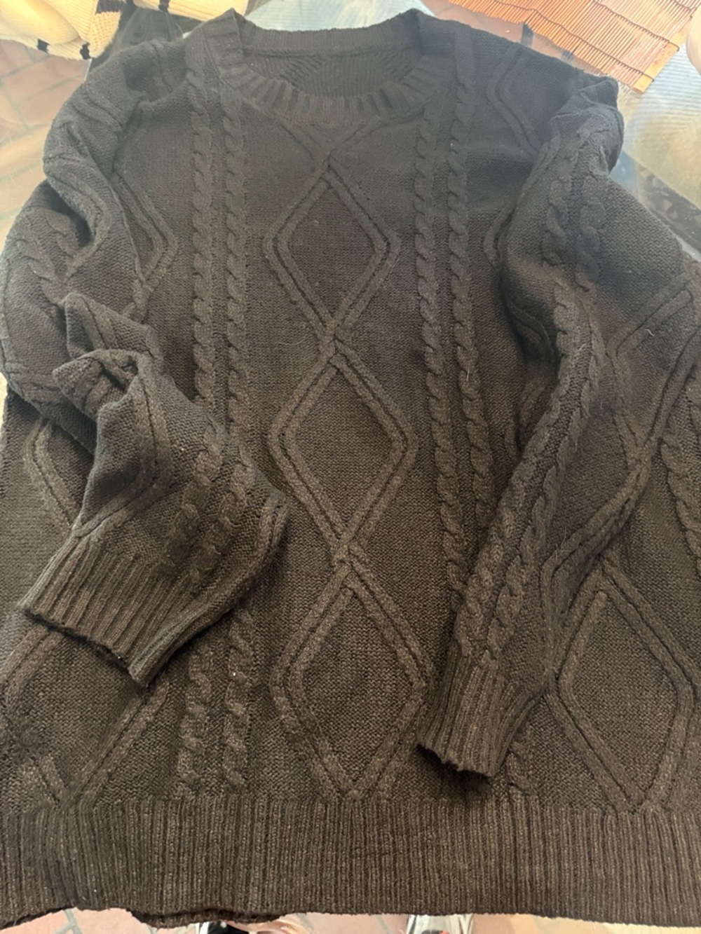 Cable Knit Crewneck Sweater - Black